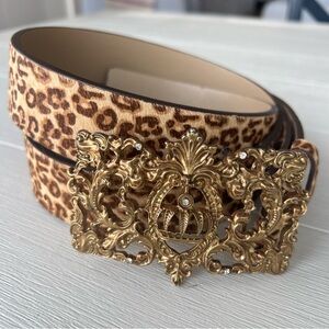 CAbi Leopard Pattern Belt with Intricate Gold Buckle